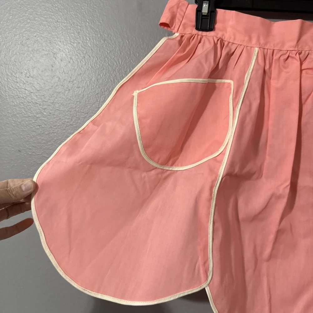 Vintage Handmade Half Apron Pink Tulip Hem Baking Cook Retro‎ 50s Pinup Tie MCM